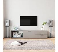 GeenYuu Supporto per altoparlanti, 2 pezzi, nero e argento, in vetro temperato, con colonne in alluminio, altezza 65 cm, antiscivolo, gestione dei cavi, per home theater, studio, soggiorno, impianto