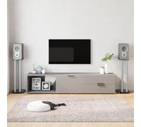 GeenYuu Supporto per altoparlanti, 2 pezzi, nero e argento, in vetro temperato, con colonne in alluminio, altezza 75 cm, antiscivolo, con gestione dei cavi, per home theater, soggiorno, studio