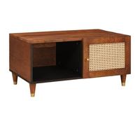 GeenYuu Tavolino da salotto, marrone, 80 x 50 x 40 cm, in legno di mango massiccio con intreccio tubolare, rettangolare, moderno, con 2 ripiani, stabile, pratico