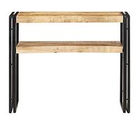 GeenYuu Tavolo consolle in legno di mango grezzo con ferro 90 x 30 x 75 cm, stabile e durevole, con due ripiani, ideale come tavolino moderno per soggiorno e camera da letto