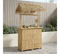 GeenYuu Tavolo da bar per esterni, in bambù naturale, resistente alle intemperie, 115 x 95 x 215 cm, stabile, con ripiano, per giardino, balcone, terrazza, campeggio, feste, picnic, veranda, giardino