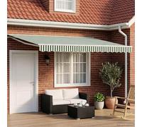 GeenYuu Tenda da sole retrattile manuale, verde, bianco, 4,5 x 3,5 m, con braccio articolato e cassetta, per terrazza, giardino, balcone, come protezione solare e protezione dal vento, resistente alle