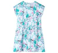 GeenYuu Vestito da bambina in cotone con scollo rotondo e maniche ad aletta, in ecru e verde menta scuro, taglia 104, per tutti i giorni, feste, compleanni, estate e inverno