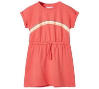 GeenYuu Vestito da bambina rosa corallo con coulisse, scollo rotondo, maniche ad aletta, cotone elastan, taglia 116, abbigliamento quotidiano per l'estate, le feste e la scuola