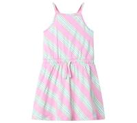 GeenYuu Vestito da bambina senza maniche con coulisse, in cotone rosa, taglia 116, per l'estate e la vita quotidiana, bretelle con dettaglio incrociato sulla schiena, strisce diagonali, comodo e