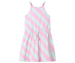 GeenYuu Vestito da bambina senza maniche con coulisse, in cotone rosa, taglia 116, per l'estate e la vita quotidiana, bretelle con dettaglio incrociato sulla schiena, strisce diagonali, comodo e