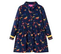 GeenYuu Vestito per bambini a maniche lunghe, blu navy, colletto rovesciato, lunghezza al ginocchio, 100% viscosa, taglia 116, stampato con uccelli colorati, traspirante, per tutti i giorni, scuola