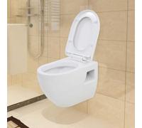 GeenYuu WC da parete in ceramica bianca con abbassamento automatico softclose, design senza bordo di risciacquo, sedile facile da pulire, 36 x 50 x 41,5 cm, per bagno e WC degli ospiti, set WC sospeso