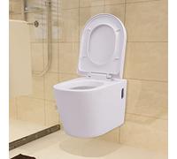 GeenYuu WC da parete in ceramica bianca con sedile Soft-Close, abbassamento automatico, senza bordo di risciacquo, facile da pulire, 56 x 36 x 34 cm, per bagno e WC degli ospiti, set WC sospeso a