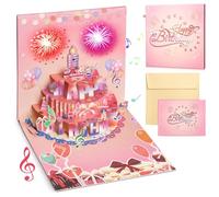 Geepen 3D Pop Up Biglietto Auguri Compleanno, Musica LED Biglietto d'auguri Torta di Compleanno Biglietto d'auguri+Busta Musica Buon Compleanno Biglietto Auguri per Amici Amanti Genitori Bambini