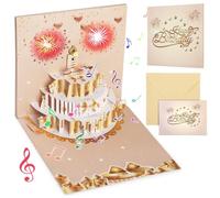 Geepen 3D Pop Up Biglietto Auguri Compleanno, Musica LED Biglietto d'auguri Torta di Compleanno Biglietto d'auguri+Busta Musica Buon Compleanno Biglietto Auguri per Amici Amanti Genitori Bambini