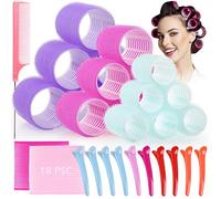 GeeRic 33pz Set per Styling Capelli - 18 Bigodini Autoadesivi, 12 Fermagli, 2 Magic Bangs, Pettine DIY Rullo per Capelli Lunghi/Corti (Diametro: 4.4/3.6/2.5CM)