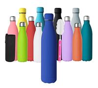 GeeRic Bottiglia Termica 1 Litro Opaco Borraccia in Acciaio Inox+Spazzola+Borsa Portatile Bottiglia d'Acqua Sportiva Tenere 12H Caldo/24 Freddo Borraccia Termica per Campeggio,Scuola,Sport Blu