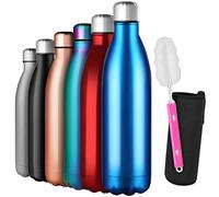 GeeRic Bottiglia Termica 750ML, Borraccia in Acciaio Inox+Spazzola+Borsa Portatile Bottiglia d'Acqua Sportiva Tenere 12H Caldo/24 Freddo Borraccia Termica per Campeggio,Scuola,Sport,Palestra Blu