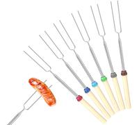 GeeRic Forchette da tostatura Marshmallow, confezione da 6 forchette, estensibili, in acciaio inox, a forma di U, con manico in legno, per arrostire marshmallow e hot dog da campeggio