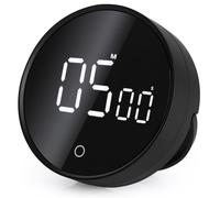 GeeRic Timer da Cucina Digitale, 199 Min Rotante Timer Display Grande Supporto/Retro Magnetico Silenzioso Orologio Assistente Gestione Tempo Scrivania Timer Visivo per Cottura,Aula,Ufficio Nero