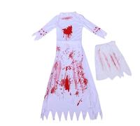 GEERYZHE Costume da Sposa Zombie - Abito in Pizzo Macchiato di Sangue per la Festa di Halloween, Abito Spaventoso per le Donne, per Festival, Vacanze Ed Eventi Speciali (S)