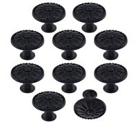 Geesatis Set di 10 pomelli vintage per armadietti da cucina, pomelli per cassetti a margherita, pomelli per comò in ABS, nero