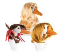 Geese Wigs, Porch Gooses Outfits, 3PCS Colorful Costume Set, Funny Decorative Wigs, Garden Yard Ornament for Patio Spring Holiday Wedding Parties Decoration 4.72-7.87in