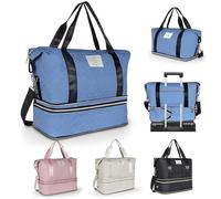 Geestock Borsa da viaggio da donna, borsa sportiva Weekender bagaglio a mano con scomparto per scarpe, borsa leggera per clinica, per la nascita, per aereo, palestra, viaggio, Sportivo (Blu)