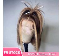 Geeta Evidenzia Parrucca Bob P4/27 Parrucca frontale in pizzo colorato 13x4 Parrucca anteriore in pizzo Parrucche diritte per capelli umani a caschetto corto per donne nere