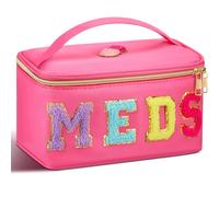 Geetery Borsa in ciniglia con lettere, in nylon, per medicinali e trucchi, con cerniera, borsa portatile per cosmetici da donna, Rosso rosato, come da immagine
