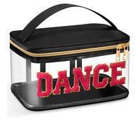 Geetery Borsa in ciniglia con lettere, per trucchi e cosmetici, in nylon, portatile, con cerniera, per articoli da toeletta da donna, nero, Danza