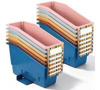Geetery Confezione da 12 contenitori per libri senza punta, con ali stabilizzatrici, in plastica, multicolore, organizer per codici colore, per casa, ufficio, scrivania, libreria, scaffali, documenti