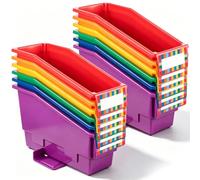 Geetery Confezione da 12 contenitori per libri senza punta con ali stabilizzatrici, in plastica, multicolore, organizer per codici colore, per casa, ufficio, scrivania, libreria, scaffali, documenti
