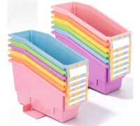 Geetery Confezione da 12 contenitori per libri senza punta, con ali stabilizzatrici, in plastica, multicolore, organizzatori per codici colore, per casa, ufficio, scrivania, libreria, scaffali