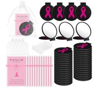 Geetery Set di 24 specchi pieghevoli compatti per la sensibilizzazione sul cancro al seno, braccialetti con nastro rosa, sacchetti in organza per eventi di beneficenza, eventi di beneficenza, campagne