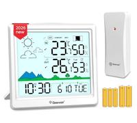 Geevon Stazione meteo con display LCD con sensore remoto, wireless, termometro per interni/esterni, sveglia atomica, indicatore di comfort, temperatura minima massima e umidità (250389 con batteria)