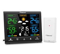 Geevon Stazioni meteorologiche con sensore esterno wireless, termometro per interni ed esterni con indicatore di comfort, sveglia digitale con display a colori HD, retroilluminazione regolabile
