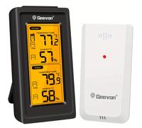 Geevon Termometro Igrometro Wireless per Interni/Esterni, Digitale di e Umidità con Display dell'Ora, Funzione Orologio, di Trasmissione di 200 ft/60 m, , Regalo di Natale, Halloween
