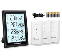 Geevon Termometro interno esterno senza fili con 3 sensori remoti, igrometro elettronico, misuratore di temperatura e umidità con portata di 60 m (W86281A TN nero con batteria)