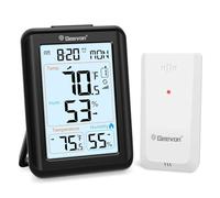 Geevon Termometro per interni ed esterni per anziani, monitor digitale di temperatura e umidità con sveglia, ampio display da 3,8 pollici, retroilluminazione, 3 canali, funzionamento a batteria per