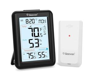 Geevon Termometro per interni ed esterni per anziani, monitor digitale di temperatura e umidità con sveglia, ampio display da 3,8 pollici, retroilluminazione, 3 canali, funzionamento a batteria per