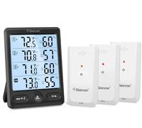 Geevon Termometro per interni ed esterni, senza fili, 3 sensori remoti, display da 5 pollici, igrometro digitale, termometro per temperatura e umidità, con retroilluminazione 8S, alimentato a batteria