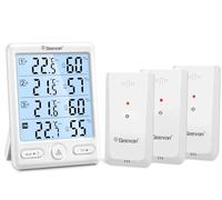 Geevon Termometro per interni ed esterni, wireless, display da 5 pollici, igrometro digitale, termometro per temperatura e umidità, con 3 sensori remoti e retroilluminazione, alimentato a batteria