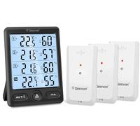 Geevon Termometro radio per interni ed esterni con 3 sensori a distanza, termometro igrometro umidità digitale, temperatura e umidità con portata di 60 m/200 FT (248650 TN nero senza batteria)