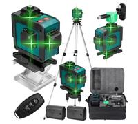 Geevorks Livella laser a 360 gradi, 16 laser a croce verdi, autolivellante 4D a 3 gradi, con treppiede + telecomando + controller mobile, 2 batterie da 1200 mAh, base girevole, strumenti fai da te