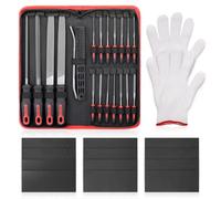 Geevorks - Set di 34 lime in metallo e legno con custodia, 4 lime piatte, lime triangolari, lime semicircolari e lime rotonde, 14 lime ad ago, 1 lima per legno, 12 fogli di carta vetrata, 1 filo