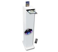 gef-roy Altoparlante a colonna bianca con lettore CD, Bluetooth, FM e USB, 60 W, telecomando, gioco di luce OVNI LED