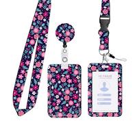 GEFIRE 1 porta badge rosso floreale con nastro, porta biglietti per bambini, cordino con porta carte per infermieri, studenti, minatori, forniture per ufficio e scuola