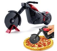 GEFIRE Moto Taglia Pizza, Ruota per Pizza, Taglia Pizza per Moto Creativa in Acciaio Inox, Utensili da Cucina, Con Supporto, Utilizzato per Tagliare Pizza, Pasticceria, Impasto (Nero rosso)