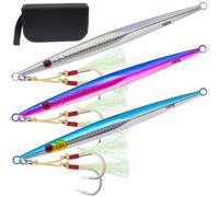 Gefischtter 3 esche da pesca verticali in acqua salata, in metallo, per jigging in acque profonde, con ganci di assistenza, per tonno, spigola, denti di cane, cernia, 160 g