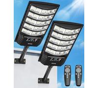 Gefolly Lampione Solare Led Esterno con Telecomando, IP67 Impermeabile Lampada Stradale Solare con Sensore di Movimento, 6500K Super Bright Lampioni da Giardino Esterno Solari per Garage-2Pack