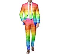 Gefomuofe Abito da Uomo Arcobaleno, Giacca Sportiva con Pantalone, Bottone, Smoking, Uomo, per Matrimonio, Abito da Uomo con Stampa Arcobaleno per Business, Abbigliamento Hippie, A multicolore., M