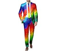 Gefomuofe Abito da Uomo Arcobaleno, Giacca Sportiva, Pantalone con Bottoni, Smoking, Abito da Uomo con Stampa Rainbow per Matrimoni, Business e Abbigliamento Hippie, 3XL