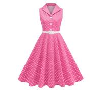 Gefomuofe Abito swing da donna anni '50s rockabilly, elegante, a pois, abito da sera, feste, risvolti, collo sospeso, elegante abito da sposa, stile vintage, per il tempo libero, Colore: rosa., S